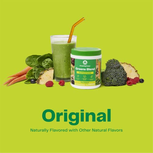 Amazing Grass Greens Blend Superfood: Super Greens Powder Smoothie Mix for Boost Energy ,with Organic Spirulina, Chlorella, Beet Root Powder, Digestive Enzymes & Probiotics, Original, 30 Servings