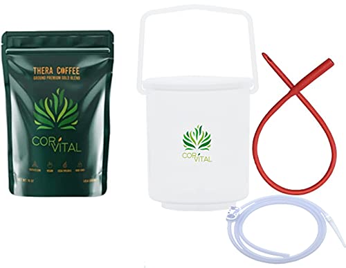 Cor-Vital Coffee Enema Kit For Colon Cleansing With 1 LB Enema Coffee - Gerson Approved Home Enema Kit - Enema Bucket Kit - Therapy Roast Coffee Detox Cleanse - Enema Coffee Organic