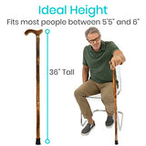 Vive Wooden Walking Stick Cane - for Men, Women, & Seniors - 36 Inch Single Point Rubber Tip with Willow Handle - Ergonomic Grip for Balance & Stability - Lightweight Elderly Assistance Product