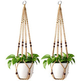 Mkono Macrame Plant Hanger Indoor Jute Hanging Planter Basket with Wood Beads Decorative Flower Pot Holder No Tassels for Boho Home Decor 35 Inch, Brown, Set of 2 (POTS NOT Included)