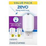 Zevo Plug-In Flying Insect Trap - 2 Bases + 2 Fruit Fly Cartridges