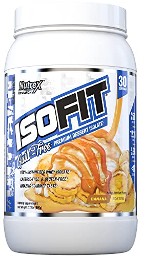 Nutrex Research IsoFit | Whey Protein Powder Instantized 100% Whey Protein Isolate | Muscle Recovery, Lactose-Free, Gluten-Free | Bananas Foster 2lbs, 30 Servings
