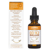 Vitamin D3 with K2 liquid drops, all natural, non-gmo, 1208iu D3 and 25mcg K2 (mk7) per serving, support your bones, immune system and energy levels, with or without peppermint oil