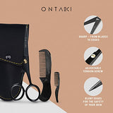 ONTAKI 5" Professional German Beard & Mustache Scissors With 2 Comb & Carrying Pouch for Men Hand Forged Bevel Edge For Precision - Perfect Facial Hair Grooming Kit All Body Hair (Black)