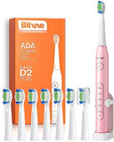 Bitvae Ultrasonic Electric Toothbrush - Rechargeable Sonic Electric Toothbrush for Adults and Kids, Power Toothbrush with Holder, 8 Brush Heads, Smart Timer, Fast Charge, Pink D2