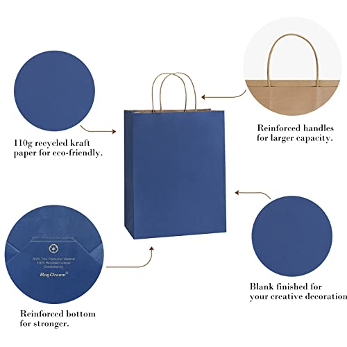 BagDream Navy Blue Gift Bags 8x4.25x10.5 100Pcs Paper Bags, Paper Gift Bags with Handles Bulk Paper Shopping Bags Kraft Bags Party Favor Bags Retail Merchandise Bags Sacks