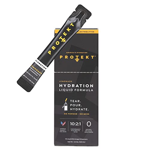 Protekt Hydration Liquid Electrolyte Packets - Organic Electrolytes and Sugar-Free Packets - 10:2:1 Sodium, Potassium, Magnesium Ratio for Electrolyte Balance - Hydration Pack of 10 - Lemonade