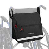 ISSYZONE Wheelchair Backpack Bag, Wheelchair Pouch, Backpack for Wheelchair Users, Wheelchair Bags to Hang on Back, Wheelchair Accessories Bag, Large Storage Bag with Inner Cup Holder, Black
