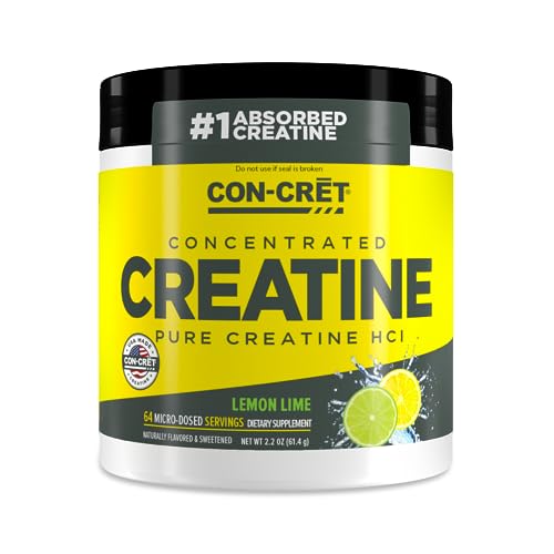 CON-CRET Patented Creatine HCl Powder, Lemon-Lime Stimulant-Free Workout Supplement for Energy, Strength, and Endurance, 64 Servings