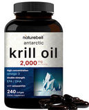 Antarctic Krill Oil 2000mg Supplement, 240 Softgels, 3X Strength Natural Source of Omega-3s, EPA 240mg + DHA 160mg + Astaxanthin 800mcg – No Fishy Aftertaste – Mercury Free & Non-GMO