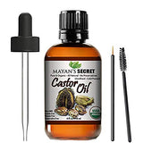 Mayan's Secret - 4oz Pure Castor Oil Organic Cold Pressed Unrefined Glass Bottle- Moisturizing & Healing, For Dry Skin, Hair Growth, Eyelashes