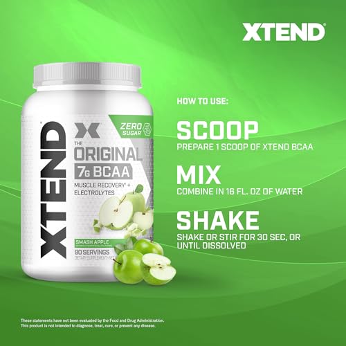 XTEND Original BCAA Powder Smash Apple | Sugar Free Post Workout Muscle Recovery Drink with Amino Acids | 7g BCAAs for Men & Women | 90 Servings