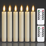 Mavandes 6.4 Inches Plastic LED Taper Candles with Remote and Timer,Ivory Flameless Battery Operated Flickering Candlesticks,Pack of 6 Flameless 0.78” Diameter 3D-Wick Tall Window Candles,Long-Lasting