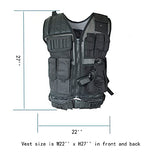 Black Tactical Vest with Holster Adjustable Waist for Combat Airsoft Paintball Training Adults Men Size XX-Large-3X-Large