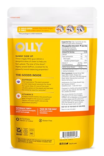 OLLY Hello Happy Gummy Worms, Mood Balance Support, Vitamin D, Saffron, Adult Chewable Supplement, Tropical Zing - 90 Count