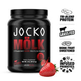 Jocko Mölk Whey Protein Powder (Strawberry) - Keto, Probiotics, Grass Fed, Digestive Enzymes, Amino Acids, Sugar Free Monk Fruit Blend - Supports Muscle Recovery & Growth - 31 Servings (2lb Old Tub)