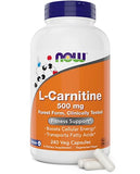 NOW Foods L-Carnitine 500 mg, 240 Veg Caps - Fitness Support* - Purest Form - Non-GMO - Vegan/Vegetarian - 500mg Capsules - Amino Acid Health Supplement