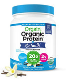 Orgain Organic Vegan Protein Powder + Oat Milk, Vanilla Bean - 20g Plant Based Protein with Milk, Gluten Free, Dairy Free, Lactose Free, Soy Free, Low Sugar, Non GMO, Kosher - 1.05lb