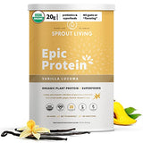 Sprout Living Epic Protein, Plant Based Protein & Superfoods Powder, Vanilla Lucuma Powder | 20 Grams Organic Protein Powder, Vegan, Non Dairy, Non-GMO, Gluten Free, Low Sugar (2 Pound, 24 Servings)