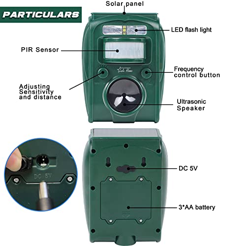 Lulu Home Ultrasonic Animal Repeller, 2 Pack Weatherproof Solar Powered Rodent Repeller with Motion Activated Flashing LED Light, Repel Dogs, Cat, Squirrels, Raccoon, Rabbit, Fox & More