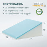 Bed Wedge Pillow, Triangle Pillow Wedge, Bamboo Cooling Memory Foam Top, Elevated Support Wedge Pillow for Relieving Acid Reflux, Heartburn, Snoring and GERD (24" L x 24" W - 10" Thickness)