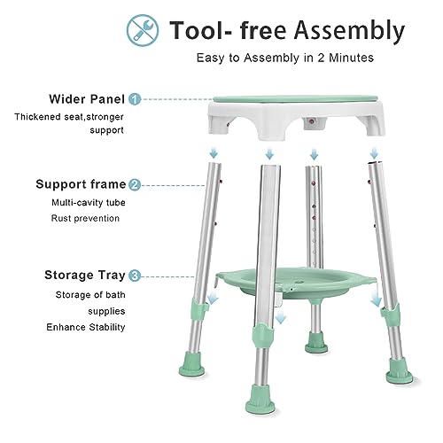 LEACHOI Shower Chair for Inside Shower, Swivel Shower Stools 350lbs, Adjustable Tub Chair and Bathroom Stool with Storage Tray for Seniors, Elderly, Bath Handicap & Disabled Green