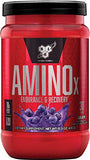 BSN Amino X Muscle Recovery & Endurance Powder with BCAAs, Intra Workout Support, 10 Grams of Amino Acids, Keto Friendly, Caffeine Free, Flavor: Grape, 30 Servings (Packaging May Vary)