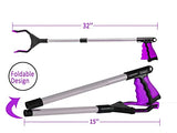 2- Pack 32 inch FDA Registered GrabRunner Folding Reacher Grabber Tool with Magnetic (Purple/Purple)