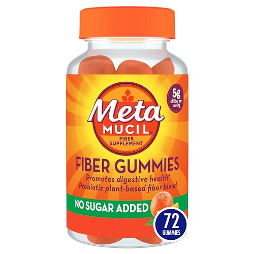 Metamucil Daily Fiber Gummies, Orange Flavored, No Sugar Added, 5g Prebiotic Plant Based Fiber Blend, 72 Count