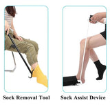 Sock Aid Device for Seniors Kit (Sock Aide and Dressing Stick) - Sock Helpers to Put on Your Socks No Bending - 35" Adjustable Extended Shoe Horn & Sock Puller Aid Easy On and Off