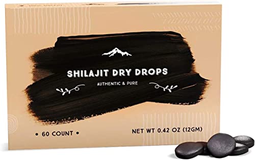 Shilajit Dry Drops - 60 Counts, Rich in Naturall Fulvic Acid, Original Siberian Shilajit, 100% Pure,Trace Minerals Complex