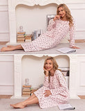 Long Nightgowns for Women Lace Neck Sleep Shirts Casual House Coat Button Down House Dresses Long Sleeve House Dress for Elderly Women Soft Cotton Hosptial Gowns Mumu Dresses Pink Floral M