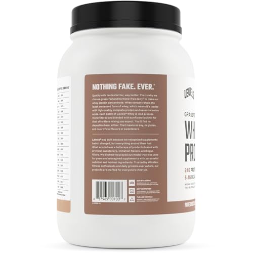Levels Grass Fed 100 Whey Protein, No Hormones, Pure Chocolate, 2LB
