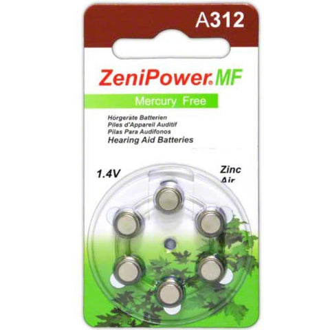 ZeniPower Size 312 Mercury Free 1.45V Hearing Aid Batteries Zinc Air (120 Batteries)