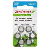 ZeniPower Mercury Free (0% Hg) Extra High Power Cochlear Implant BTE Speech Processor Batteries Zinc Air 1.4V Size 675P, 675CI, Implant Plus (30 Batteries)