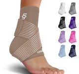Sleeve Stars Ankle Brace for Women & Men, Achilles & Plantar Fasciitis Relief Compression Sleeve, Foot Brace with Ankle Support Strap, Heel Protector Wrap for Pain, Tendonitis & Sprain (Single/Beige)