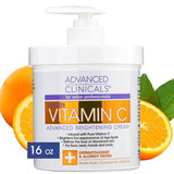 Advanced Clinicals Vitamin C Cream. Advanced Brightening Cream. Anti-aging cream for age spots, dark spots on face, hands, body. Large 16oz.