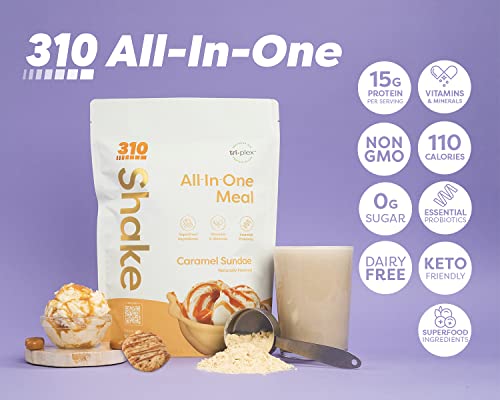 310 Nutrition – All-In-One Meal Replacement Shake Starter Kit - Fiber Rich Vegan Superfood Blend - Natural Sweeteners - Low Carb Shake, Keto & Paleo Friendly - Gluten Free - 26 Essential Vitamins & Minerals – 3 Flavors with Shaker Cup