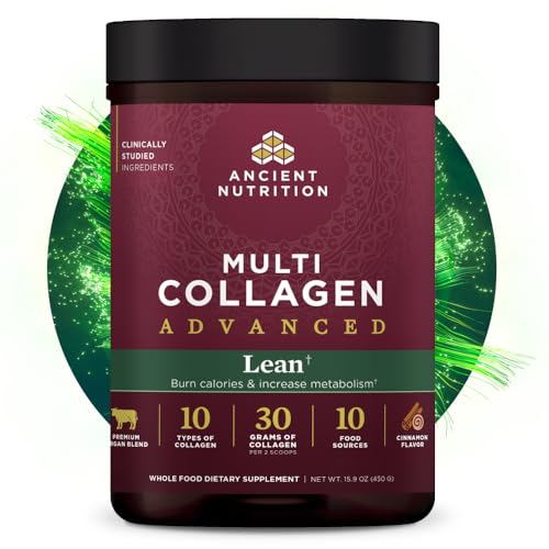 Ancient Nutrition Advanced Collagen Powder Protein Lean with Probiotics and Vitamin C, Cinnamon, Hydrolyzed Collagen Peptides Supports Healthy Weight Management and Muscle Building, 25 Servings