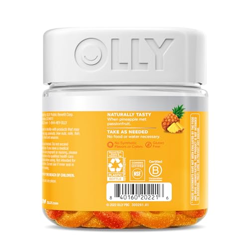 OLLY Post-Game Recover Workout Gummy Rings, Vitamin D, Turmeric, Electrolytes, Pineapple Punch Flavor - 25 Count