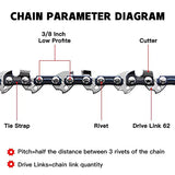 KAKEI 18 Inch Chainsaw Chain 3/8" LP Pitch, 050" Gauge, 62 Drive Links Fits Poulan, Kobalt, Echo, Ego, Greenworks and More- S62 (3 Chains)