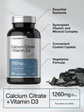 Calcium Citrate 1260 mg | with Vitamin D3 1000IU | 250 Caplets | Vegetarian, Non-GMO, Gluten Free Supplement | by Horbaach
