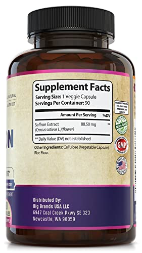 100% Pure Saffron Extract - Metabolism Booster & Natural Appetite Suppressant for Weight Loss. Saffron Mood Enhancer for Women & Men, Natural Diet Pills for Women & Men. USA Made, 90 Servings.