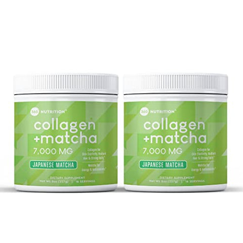 360 Nutrition Matcha Hydrolyzed Collagen Peptides Powder, Japanese Matcha Green Tea for Gut Health, Joint Support, Energy, Hair Skin & Nails, Gluten Free, Keto Friendly, Paleo, Non GMO (8oz (2 Count))