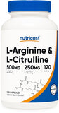 Nutricost L-Arginine L-Citrulline Complex 750mg, 120 Capsules - Non-GMO
