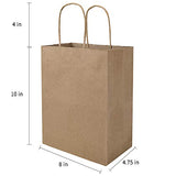 bagmad 100 Pack 8x4.75x10 inch Plain Medium Paper Bags with Handles Bulk, Brown Kraft Bags, Craft Gift Bags, Grocery Shopping Retail Bags, Birthday Party Favors Wedding Bags Sacks (Brown, 100pcs)