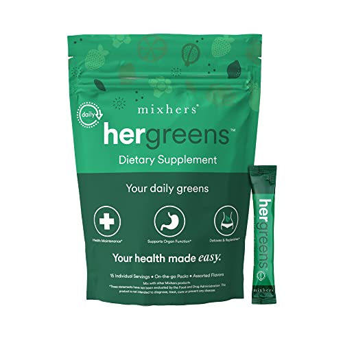 MIXHERS Hergreens - Greens & Veggie Powder - Made from Whole Foods - with Digestive Enzymes & Kale - Nutrition Designed for Women - Support Heart & Liver - 15 Drink Packets - Mint Lemonade