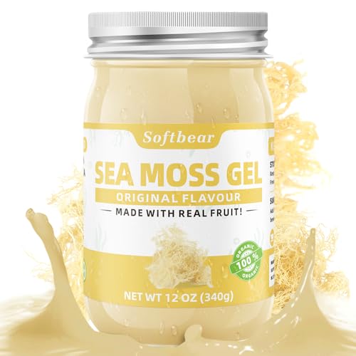 softbear Sea Moss Gel Original Flavored 12 OZ - Wildcrafted Irish Sea Moss Gel Organic Raw 92 Minerals and Vitamins Non-GMO Gluten-Free Vegan Supplements Immune Digestive Support