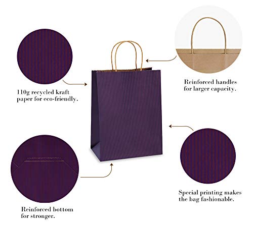 BagDream Gift Bags 8x4.25x10.5 Inches 100Pcs Paper Bags with Handles Bulk, Shopping Bags Kraft Bags Retail Bags Craft Bags 100% Recyclable Paper Gift Bags Purple