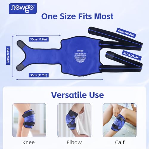 NEWGO Ice Pack for Knee Replacement Surgery, Reusable Gel Cold Pack Knee Ice Pack Wrap Around Entire Knee for Knee Injuries, Knee Ice Wrap for Pain Relief, Swelling, Bruises - Blue